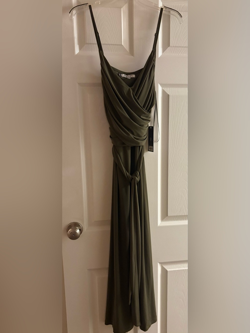 Jennifer Lopez Olive Draped Wrap Midi Dress Size L NWT